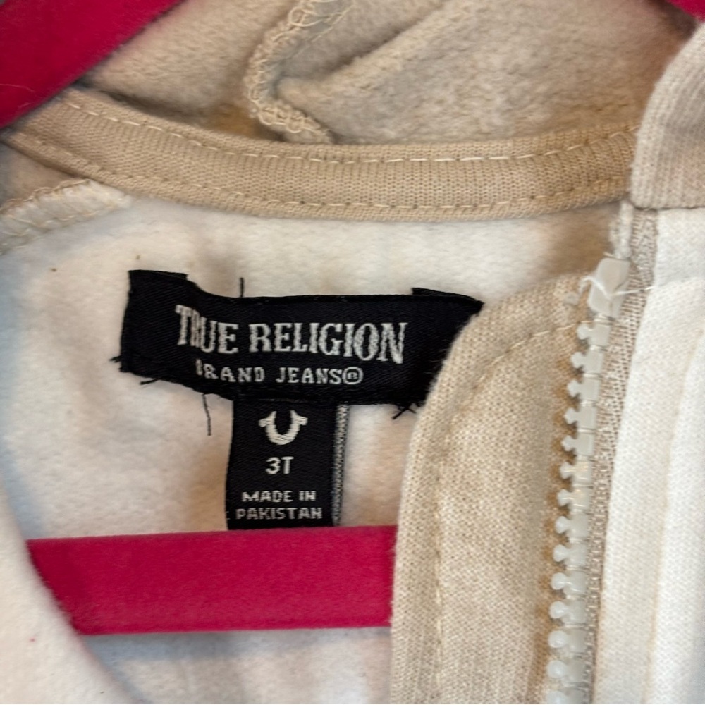 True Religion Kids 3T Quarter Zip Hoodie White Tan Color Block Toddler - Picture 5 of 5